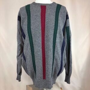 Vintage 90s Mens|XL|PRINGLE Scotland Wool Sweater Cable Stripe Ski Cabin Gorp
